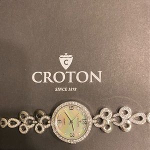 Croton Women Silver Mother of Pearl Dial Watch with Crystal Bezel. New